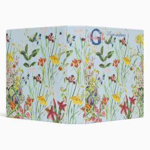 Pretty Colorful Floral Botanical Herbal Monogram 3 Ring Binder