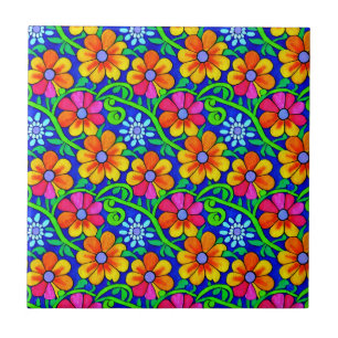 Pretty Colorful Floral Ceramic Tile