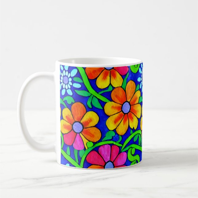 Pretty Colorful Floral Coffee Mug (Left)