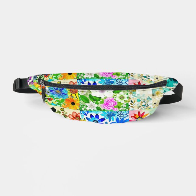 Pretty Colorful Floral Patchwork  Fanny Pack (Front)