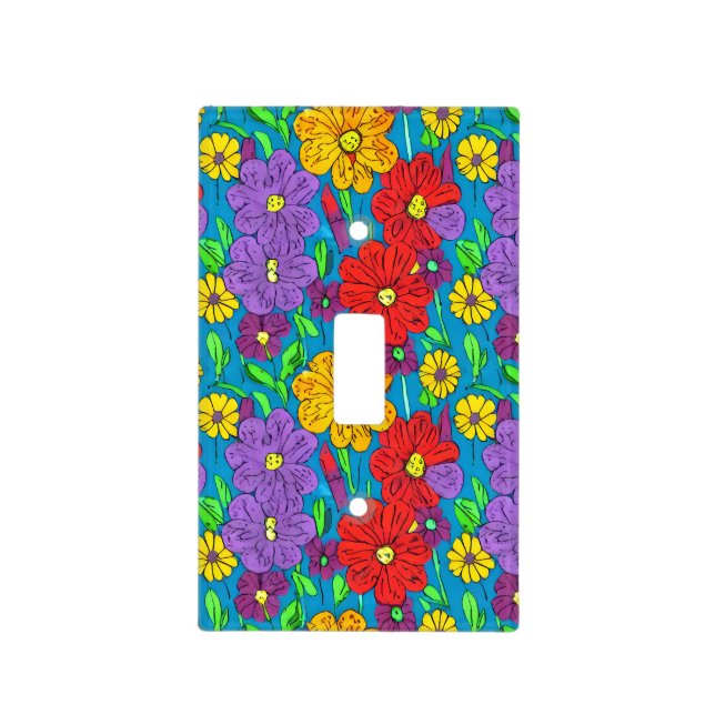 Pretty Colorful Floral Pattern Light Switch Cover (Front)