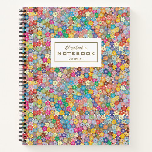 Pretty  Colorful Floral Seamless  Pattern Name Notebook