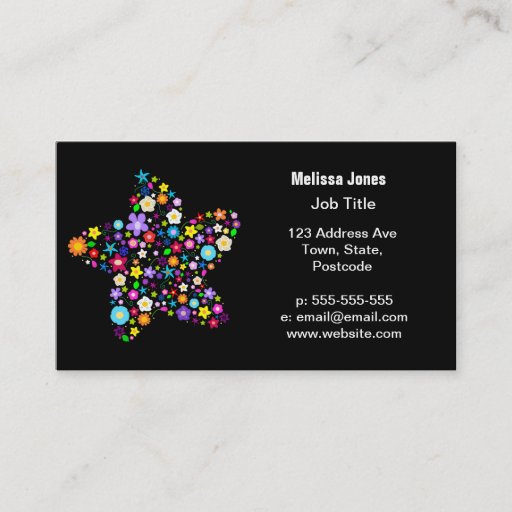 Customizable Pretty Colorful Floral Star Business Card Templates