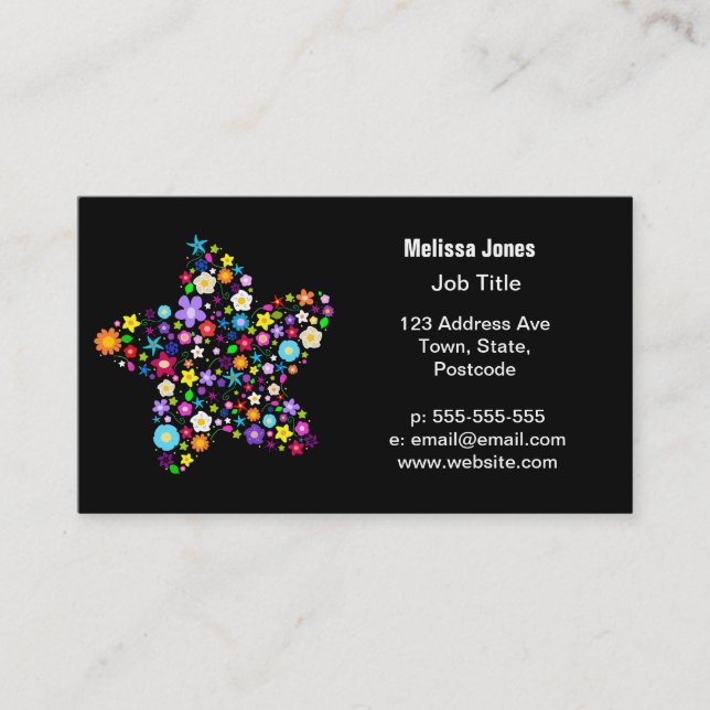 Pretty Colorful Floral Star Business Card (Front)