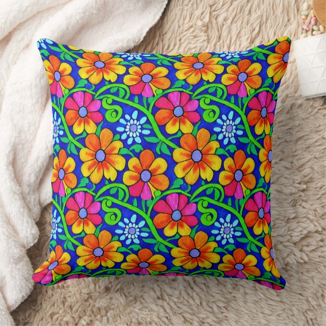 Pretty Colorful Floral Throw Pillow (Blanket)