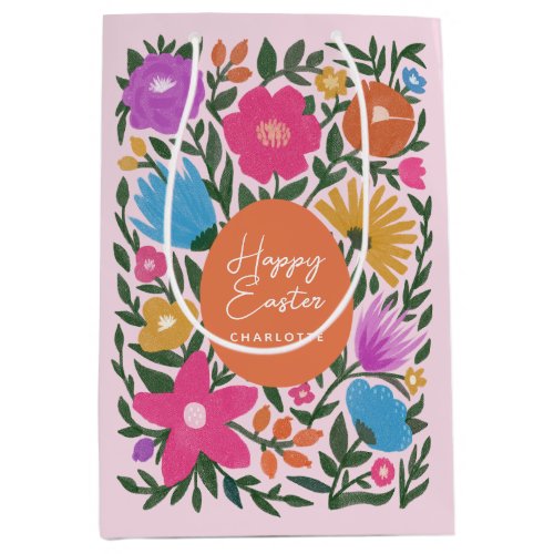 Pretty Colorful Florals Easter Egg Name Medium Gift Bag