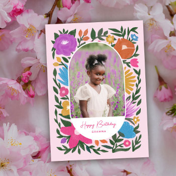 Pretty Colorful Florals Photo Grandma Birthday Card by Orabella at Zazzle