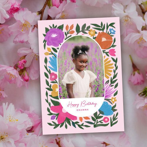 Pretty Colorful Florals Photo Grandma Birthday Card