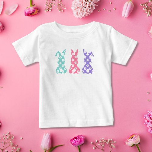 Pretty Colorful Flower Bunny  Floral Easter Bunny Baby T_Shirt