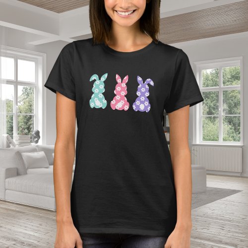 Pretty Colorful Flower Bunny  Floral Easter Bunny T_Shirt