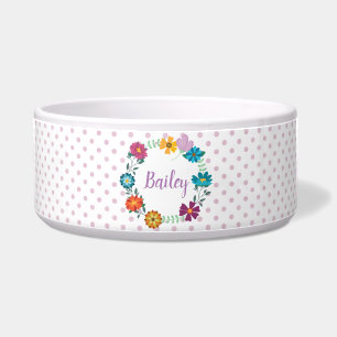 Pretty Colorful Flower Wreath Personalised Dotty Bowl