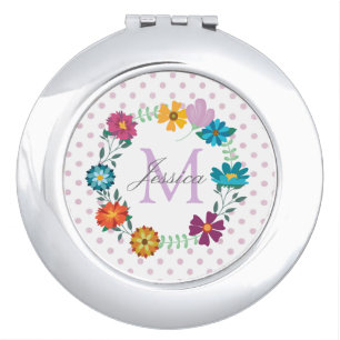 Pretty Colorful Flower Wreath Personalised Dotty Compact Mirror
