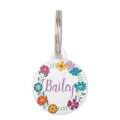 Pretty Colorful Flower Wreath Personalised Pet ID Tag