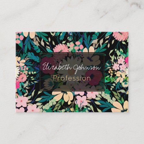 Pretty Colorful Flowers Black Botanical Business Card