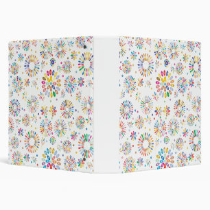 Pretty Colorful Flowers Circles Pattern on White 3 Ring Binder
