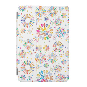 Pretty Colorful Flowers Circles Pattern on White iPad Mini Cover