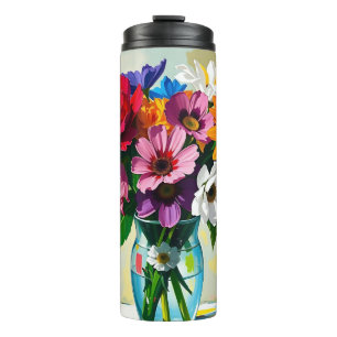 Pretty Colorful Flowers in Vase Thermal Tumbler