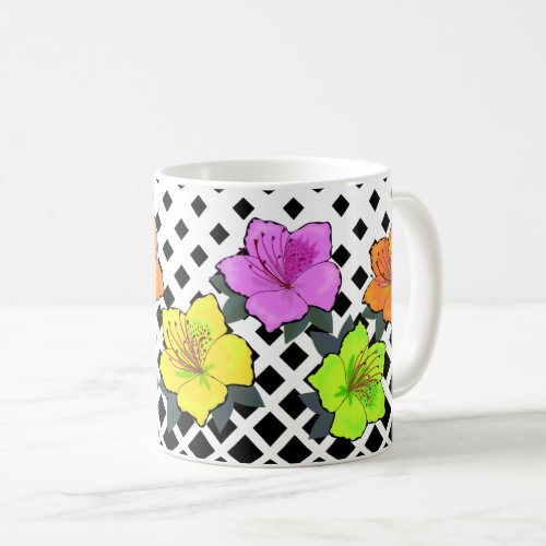 Pretty Colorful Flowers on Stark Black  White Coffee Mug