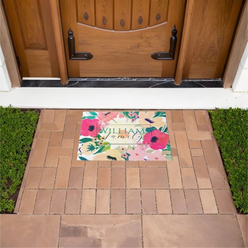 Pretty Colorful Flowers White Botanical Doormat
