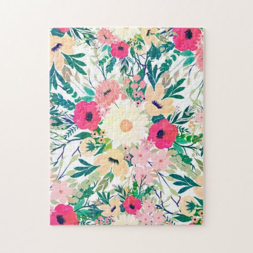 Pretty Colorful Flowers White Botanical Jigsaw Puzzle