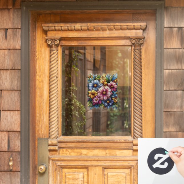 Pretty Colorful Flowers Window Cling (Home Door)