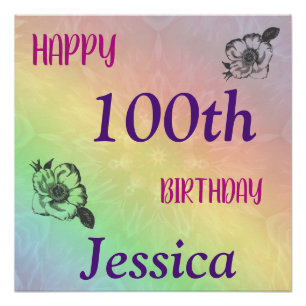 Pretty Colorful Happy 100th Birthday Poster