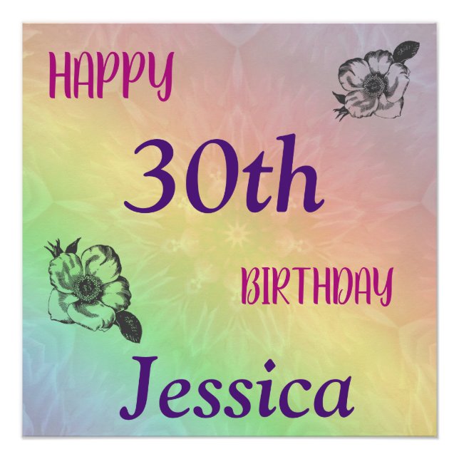 Pretty Colorful Happy 30th Birthday Poster (Front)
