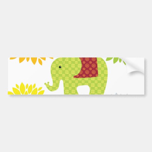 Pretty Colorful Hippie Elephant Flower Power Bumper Sticker