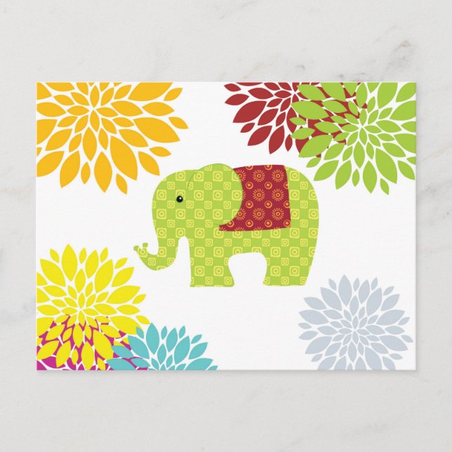 Pretty Colorful Hippie Elephant Flower Power Postcard (Front)