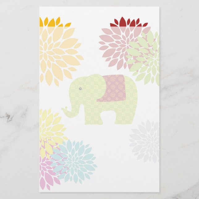 Pretty Colorful Hippie Elephant Flower Power Stationery (Front)
