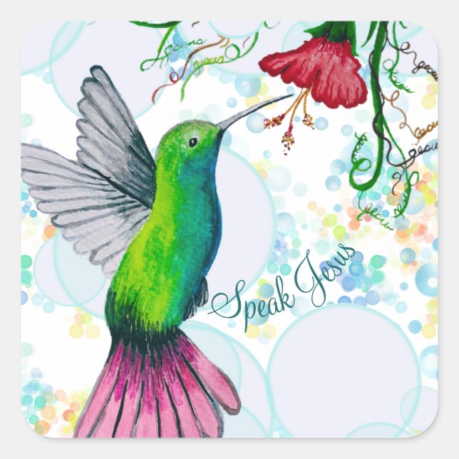 Pretty Colorful Humingbird Square Sticker (Front)