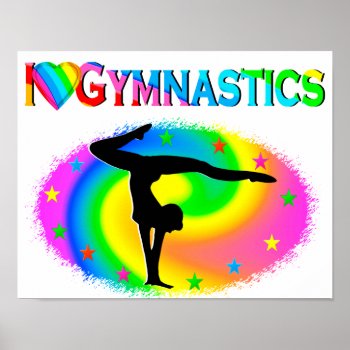 Pretty Colorful I Love Gymnastics Design Poster by MySportsStar at Zazzle