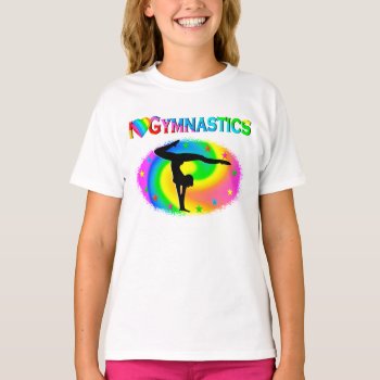 Pretty Colorful I Love Gymnastics Design T-shirt by MySportsStar at Zazzle