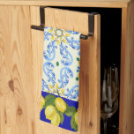 Pretty Colorful Italian Tile Look Kitchen Towel<br><div class="desc">Bright,  pretty Mediterranean tile print kitchen towel,  blue and yellow with lemons.  Practical gift for someone who loves to cook.

(There is a matching apron and coffee mug.)</div>