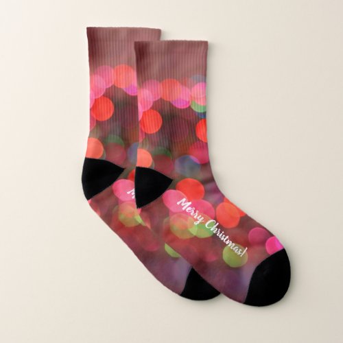 Pretty Colorful Merry Christmas Bokeh Lights Socks