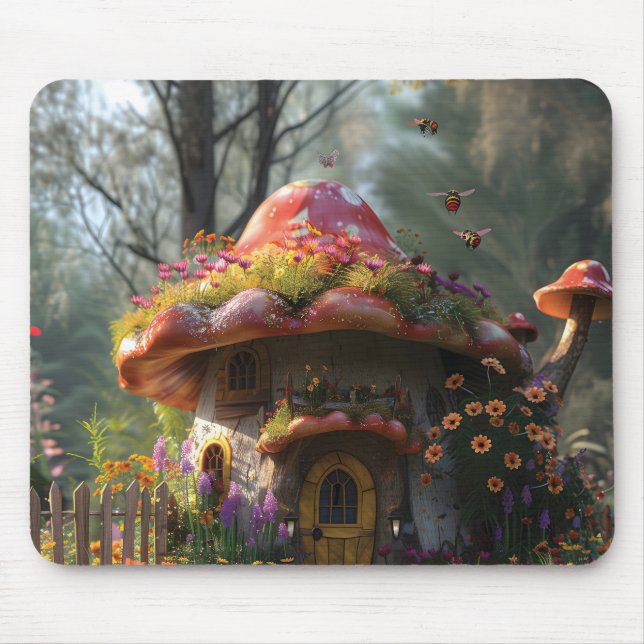 Pretty colorful mushroom house  mouse pad (Front)
