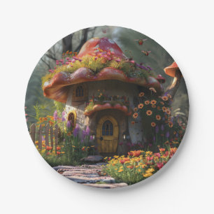Pretty colorful mushroom house paper plates
