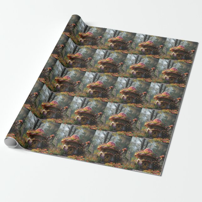 Pretty colorful mushroom house  wrapping paper (Unrolled)