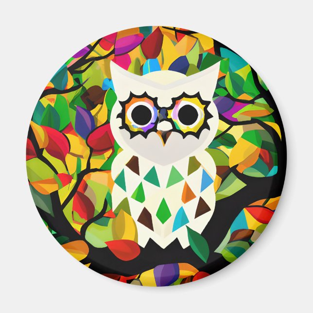 Pretty Colorful Owl Art  Magnet (Front)