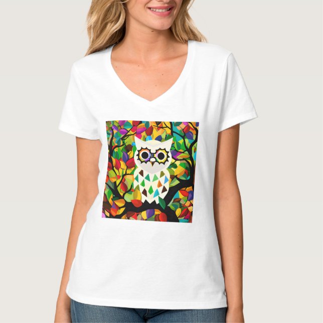 Pretty Colorful Owl Art  T-Shirt (Front)