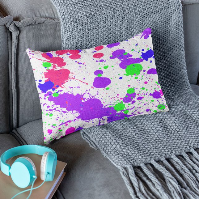 Pretty Colorful Paint Splatter Purple Fuchsia  Lumbar Pillow (Creator Uploaded)