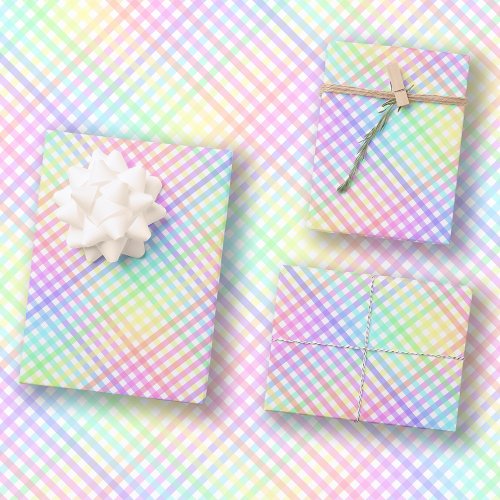 Pretty Colorful Pastel Rainbow check Gingham Wrapping Paper Sheets