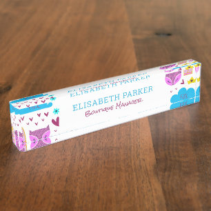 Pretty colorful pattern children business manager desk name plate