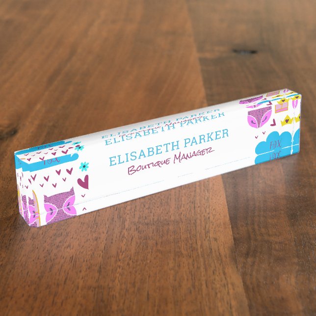 Pretty colorful pattern children business manager desk name plate (Side)