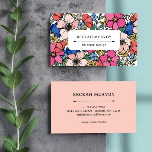 Pretty Colorful Pink Blue Coral Floral Pattern Business Card