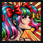 Pretty Colorful Pop Art Comic Girl not vectorized Poster<br><div class="desc">Beautiful lady with pigtails and colorful blue and pink hair,  red lipstic,  long eyelashes pop art comic style ai art.</div>