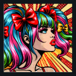 Pretty Colorful Pop Art Comic Girl Poster<br><div class="desc">Beautiful lady with pigtails and colorful blue and pink hair,  red lipstic,  long eyelashes pop art comic style ai art.</div>