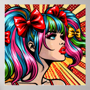 Pretty Colorful Pop Art Comic Girl Poster
