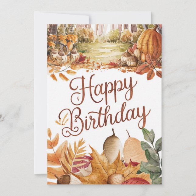 Pretty Colorful Pumpkin Autumn Fall Happy Birthday Card (Front)