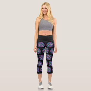 Pretty Colorful Purple Mandala Mystical Capri Leggings